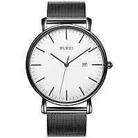 BUREI Men's Wrist Watches,Minimalist Analog Quartz Watches for Men with Mesh Band,Gifts for Men