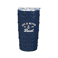 Pavilion - Life Is Better on the Boat - 20 ounce Stainless Steel Vacuum Insulated Tumbler with MagSlider Lid and Silicone Sleeve, 1 Count, 3.5 x 3.5 x 6.75 inches, Navy
