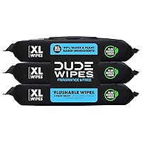 Flushable Wipes - 3 Pack, 144 Wipes - Unscented Extra-Large Adult Wet Wipes - Vitamin-E & Aloe for at-Home Use - Septic and Sewer Safe