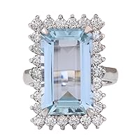 10.82 Carat Natural Blue Aquamarine and Diamond (F-G Color, VS1-VS2 Clarity) 14K White Gold Luxury Cocktail Ring for Women Exclusively Handcrafted in USA