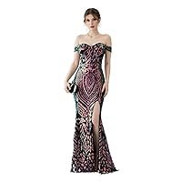 Dresses for Women 2023 Off Shoulder Split Thigh Sequin Formal Evening Gown