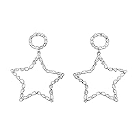 3.60 CTW Natural Diamond Polki Star Dangles 925 Sterling Silver Platinum Plated Delicate Handmade Slice Diamond Earrings
