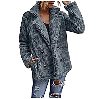 RMXEi Women's Jacket Long Sleeved Winter Plush Lapel Double Button Plush Coat