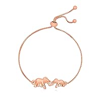Crystal Mother and Child Elephants Bangle Animal Adjustable Chain Bracelet Jewelry