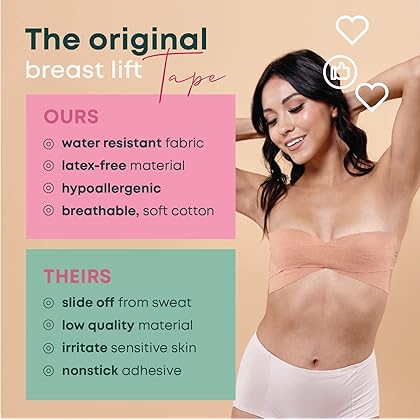 Boob Tape Boobtape for Breast Lift | Includes Nipple Covers | Body Tape for Push up & Shape | Works Great with Sticky Bra Backless Bra or Strapless Bra | Waterproof Sweat-Proof Bob Tape