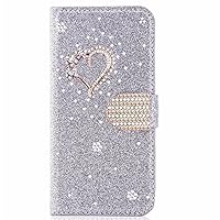 Wallet Case Compatible with Samsung Galaxy A35 5G, Glitter Bling Love Heart Diamond Pu Leather Flip Phone Cover (Silver)