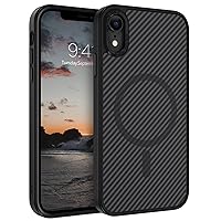 YINLAI Case for iPhone XR 6.1-Inch, iPhone XR Phone Case Magnetic [Compatible with Magsafe] Carbon Fiber Support Wireless Charging Men Women Slim Shockproof Protective Cover Metal Buttons, Black