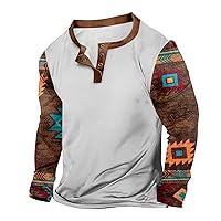 Henley Long Sleeve Shirts for Men Lightweight Casual Graphic Tees Shirts Western Aztec Ethnic Casual Blouse Tops
