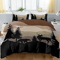 Bear Deer Wildlife Duvet Covers King Size Soft Microfiber Woodland Animals Elk Moose Wildlife Hunting Country Duvet Cover Farmhouse Decor with 2 Pillowcases (No Comforter)