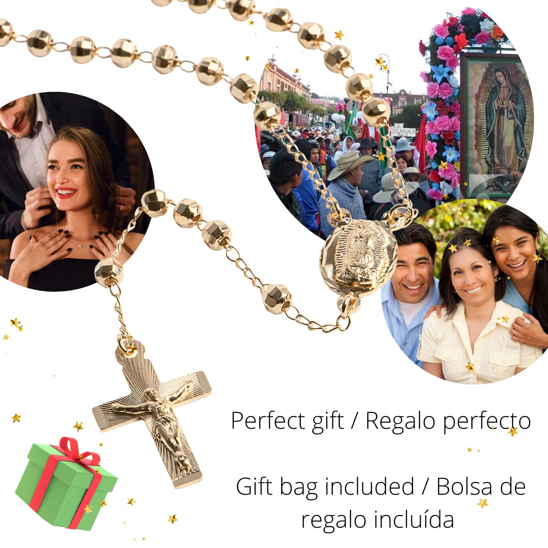 Virgen de Guadalupe Gold filled Rosary, Our lady Guadalupe gold rosary necklace, 14k rosary necklace Jesus Christ rosary, Mexican Religious Catholic rosario Jewelry, Solid 14K Gold Chain, Prayer Beads