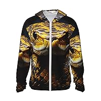 Yellow Snake Print Sun Protection Hoodie Jacket Full Zip Long Sleeve Sun Shirt With Pockets For Outdoor