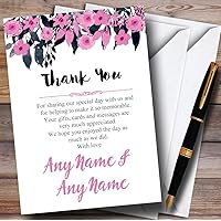 Watercolour Black & Dusty Pink Floral Header Personalized Wedding Thank You C...
