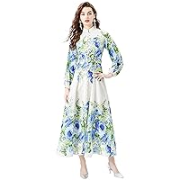 LAI MENG FIVE CATS Women's Floral Print Maxi Dress Flowy Casual A-Line Ruffle Long Dress