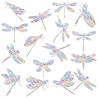 16 Pieces Dragonfly Window Clings - Anti-Collision Window Decals to Save Birds from Window Collisions,Non Adhesive Prismatic Vinyl Window Clings, Rainbow Stickers (Rainbow 16 Pieces)