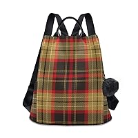 ALAZA Tartan Plaid Gold Grey And Red Backpack with Keychain for Woman
