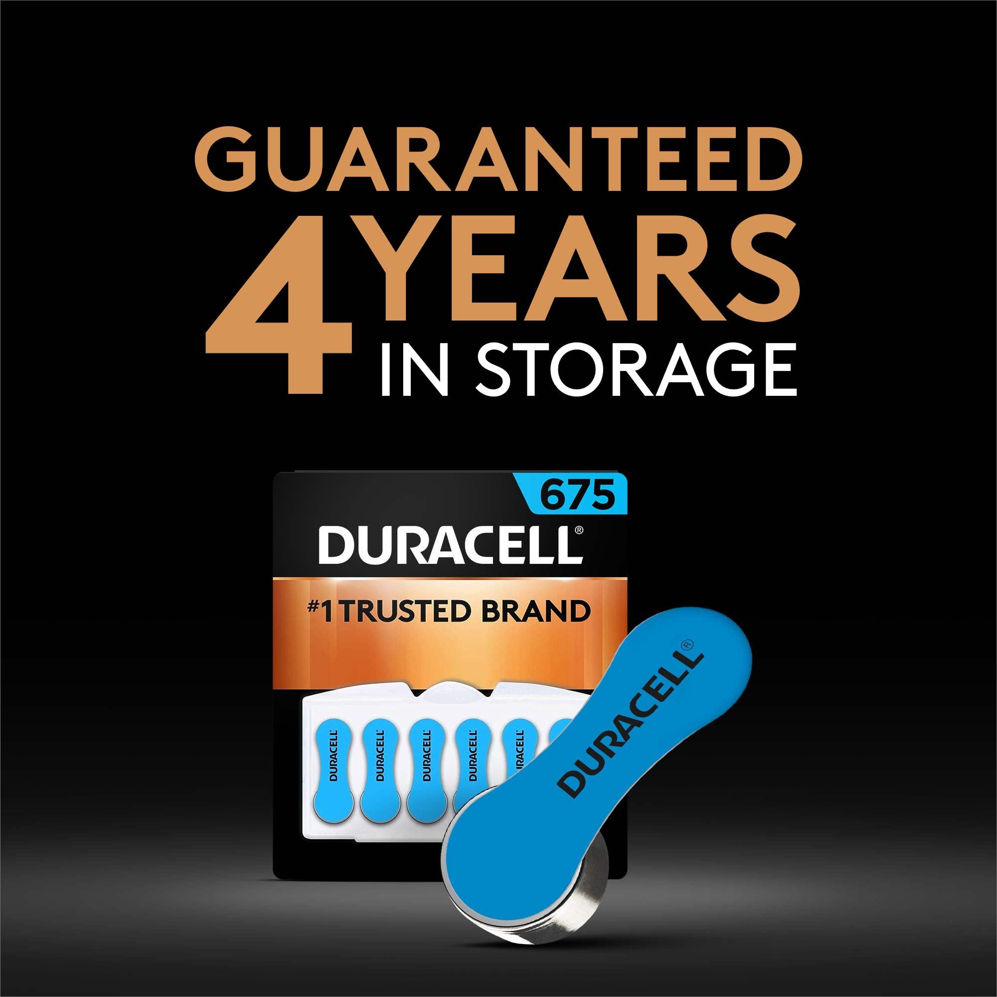 Duracell Hearing Aid Batteries Blue Size 675, 6 Count Pack, 675A Size Hearing Aid Battery With Long-lasting Power, Extra-Long EasyTab Install For Hearing Aid Devices