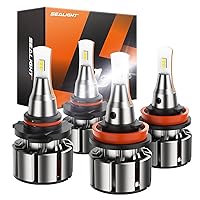 SEALIGHT 9005/HB3 H11/H8/H9 Bulbs Combo, Super Bright H11 9005 Dual Beam Fog Light Bulbs, 9005 H11 White Fog Bulbs with Fan, Halogen Replacement Plug-N-Play, Pack of 4
