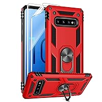 Androgate for Samsung Galaxy S10 Case with HD Screen Protectors, Military-Grade Metal Ring Holder Kickstand 15ft Drop Tested Shockproof Cover Case for Samsung Galaxy S10 (2019) Red