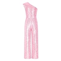 CHICTRY Kids Girls Sleeveless Sequined Birthday Party Jumpsuit One Shoulder Pageant Romper Wild Leg Pants