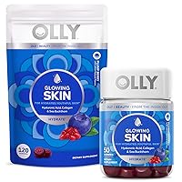 Glowing Skin Collagen Gummy Starter Pack Bundle, Hydrated, Youthful Skin, Hyaluronic Acid, Sea Buckthorn, Chewable Supplement, Berry, 50 Count Bottle and 120 Count Pouch