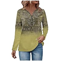 XHRBSI Sweatshirts for Teen Girls Women's Button Neck Tops Casual Everyday Tops Long Sleeve V Neck Fashion Print Tops