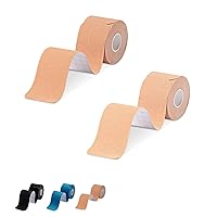 Kinesiology Tape Precut 2 Rolls Pack-Athletic Kinesiology Tape for Muscle & Joints-Physical Therapy Tape for Knee,Ankle,Shoulder,Back,Plantar Fasciitis-Latex Free and Water Resistant-40 Strips,Beige