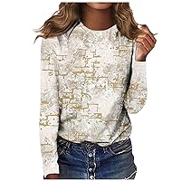 FYUAHI 2023 Women Blouse Women's Fashion Casual Long Sleeve Print Round Neck Pullover Top Blouse