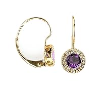 14k Round Drop Diamond Earring with Amethyst Stone with .10 Ct Diamonds H-I Color SI2-I1 Clarity