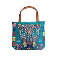 Extra Large Multicolored Jaguar Animal Floral Embroidered Brown Suede Tote Purse Bag Fashion Handmade Boho Travel Accessories