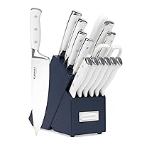 Cuisinart Classic Forged Triple Rivet, 15-Piece Knife Set with Block, Superior High-Carbon Stainless Steel Blades for Precision and Accuracy (White/Navy)