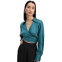 LilySilk Womens Pure Silk Wrap Shirt Ladies 22MM Summer Blouse with Cross Neck & Loose Shoulder for Cocktail Club Party