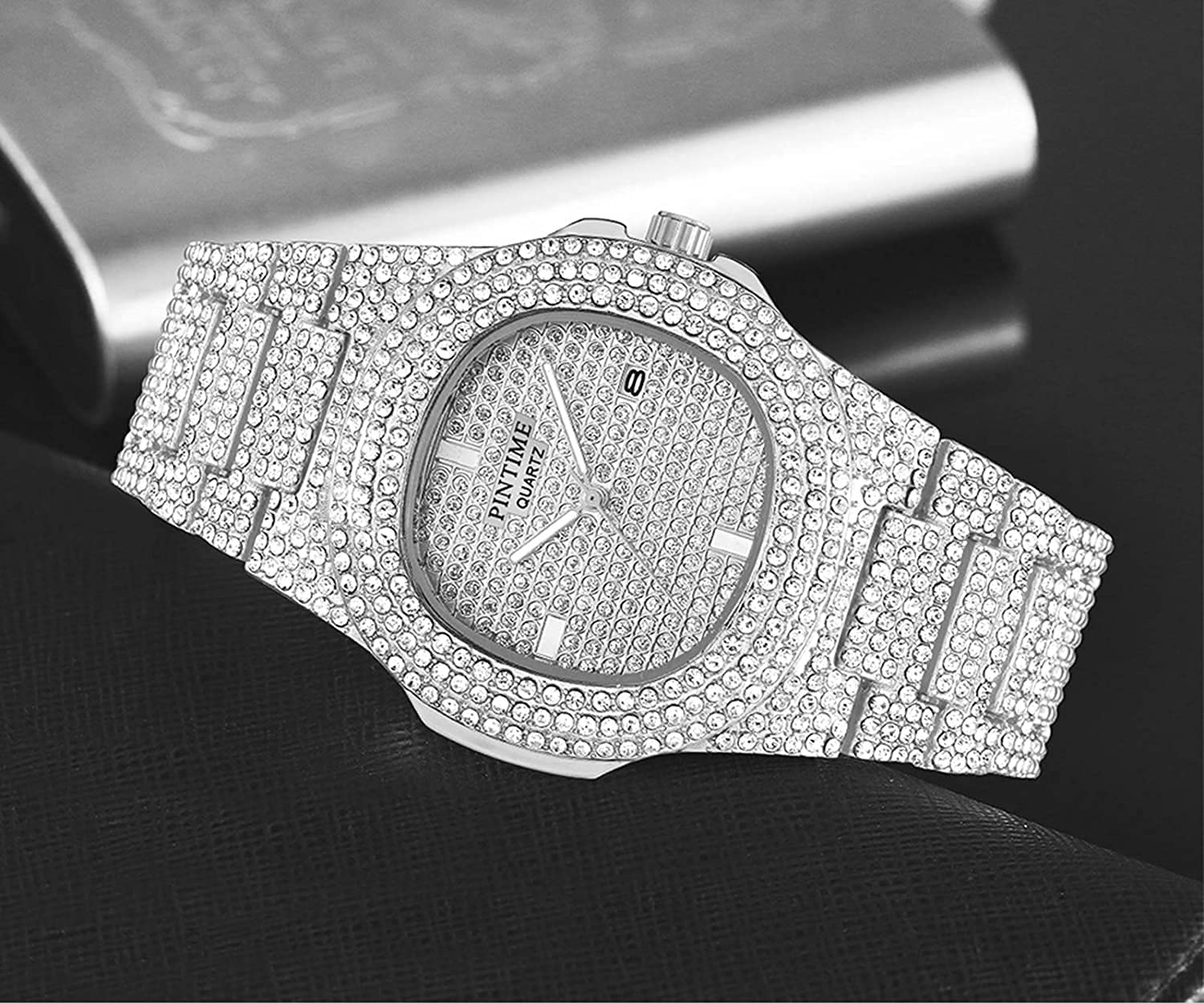 BESTKANG Fashion Unisex Crystal Diamond Watches Mens/Womens Luxury Bling-ed Out Gold Silver Stainless Steel Quartz Analog Wrist Watch