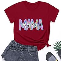 Tsamuo Mom Shirts for Women Casual Letter Printed Cute Short Sleeve Crew Neck Loose Fit Summer T Shirts for Women 2024