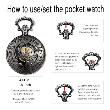 Unendlich U Mechanical Pocket Watch 12 Constellation Compass Vintage Roman Numerals Scale Pocket Watch with Chain
