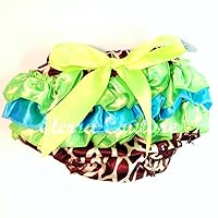 Satin Baby Bloomers Diaper Cover Giraffe - Turquoise/Lime 6-12 Months