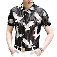 White Eagle Lace Shirt Men Club Transparent Shirt Summer Short Sleeve Slim Fit Shirt