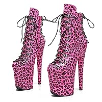 Womens Leopard Print Stiletto Heels Ankle Boots,Plus-size 8Inch High Heels Platform Booties Shoes,Pole Dancing Stripper Clubwear Party Boots Shoe