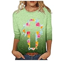 Graphic Tees for Women 3/4 Sleeve Shirts Fashion Cute Floral Cross Faith T-Shirt Cute Tops for Teen Girls Junior