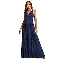 Ever-Pretty Women's Glitter Sleeveless V Neck A-Line Pleated Waist Evening Gowns 02133