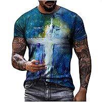 Mens Funny Print T-Shirt Round Neck Vintage Graphic Tee Shirts Casual Workout Athletic T Shirt Slim Fit Tops