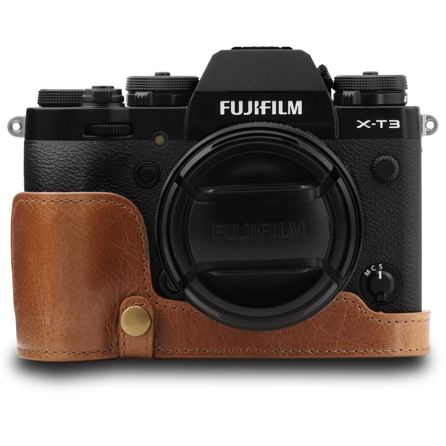 Mega Gear MG1553 X-T3 Ever Ready Genuine Leather Camera Half Case and Strap - Brown, Compact