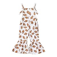 Romper for Kids Toddler Girls Sleeveless Cartoon Prints Romper Bell Bottoms Flare Jumpsuit Clothes (White, 3-4 Years)