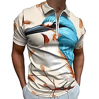 Kingfisher Bird Men's Golf Polo Shirts Short Sleeve Top Casual Sport Slim Fit Tee