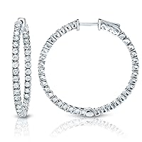 14k Whie Gold Round-cut Diamond in 4-Prong Hoop Earrings (4 cttw, H-I, I2-I3)