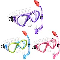 3PCS Kids Snorkel Set Children Anti Fog Dry Top Snorkel Mask Snorkeling Packages Swimming Gear for Youth Boys Girls Age 5-15