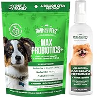 Mighty Petz MAX 5-in-1 Probiotics for Dogs + 2-in-1 Dog Breath Freshener Spray & Water Additive Bundle