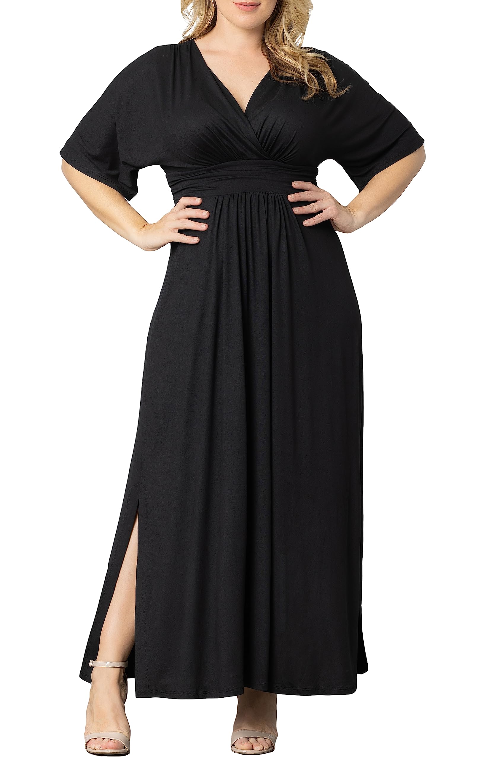 Kiyonna Women's Plus Size Vienna Maxi Dress | Long Dress with Sleeves for Special Occasions, Work, Weekend, or Vacation