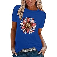 Shirts for Women Spring Fashion 2024 Women's Casual Independent Sun Sunflower Print T Shirt Short Sleeve Shirt