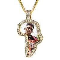 Custom4U Picture Necklace Personalized for Men Women,18K Gold/Platinum Plated/Black,with Twist Chain 18-30 Inches, Africa Map Pendant Customized Photo Memory Chain,Hip Hop Gothic Jewelry + Gift Box