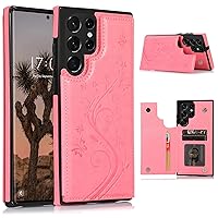 Wallet Phone Case for Samsung Galaxy Note 9 Case with Card Slot, Butterfly Flower Flip Leather Samsung Galaxy Note 9 Phone Case with Stand for Women Men (Pink)